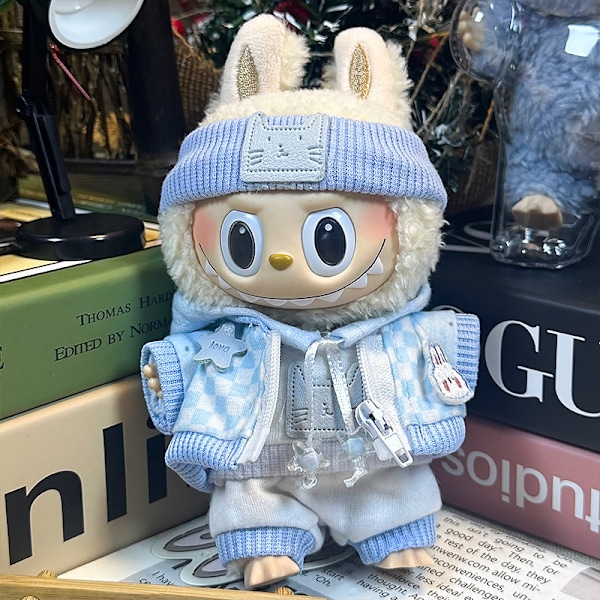 Labubu dockkläder första generationen andra generationen blindbox Labubu dockkläder (pannband + jacka + sweatshirt + träningsbyxor) Ljusblå trendig