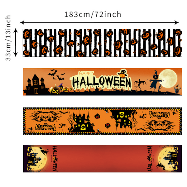 Halloween Table Runner, 4 pcs 13x72 Inch Haunted House Bat Skull Spider Table Runner for Halloween Table Decor