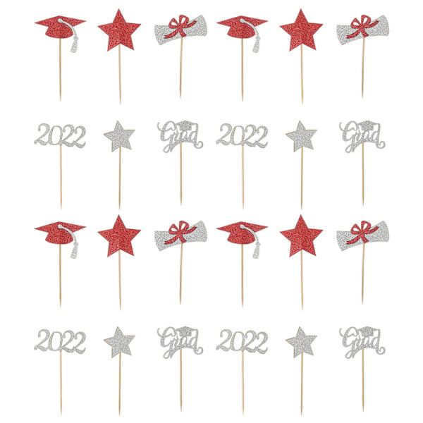 24 kpl Kakku- ja Kupkakuppikakkujen Koristeita Valmistujaisjuhliin Kakkutikkuja (2 Pakkausta) Punainen 11.3X6.7X0.1cm Red 11.3X6.7X0.1cm