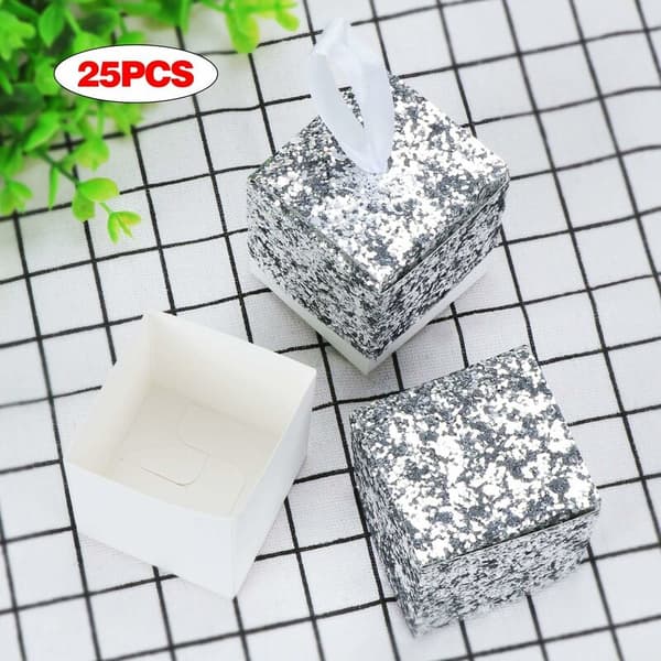 Glitter Paper Candy Box, Glitter Wedding Party Box, Creative Party Paper Gift Box - Silver 25pcs-