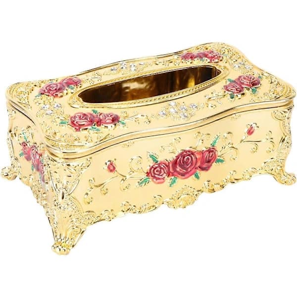 Decorative Tissue Box with Antique Decorations for Bedroom, Office, Kitchen, Dressing Table, Red Gold