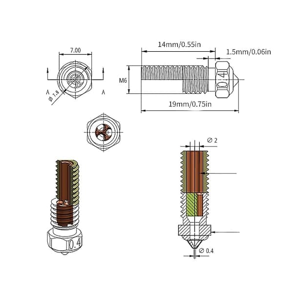 3D-skriverdyse-tilbehør for QIDI X PLUS3/ X MAX3/X SMART3 Messing/Stål Messing Brass Brass