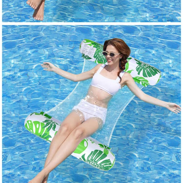 Tropical Themed Inflatable Pool Hammocks. Double Tube Models with Cup Holders - Blue Leaf Hammock