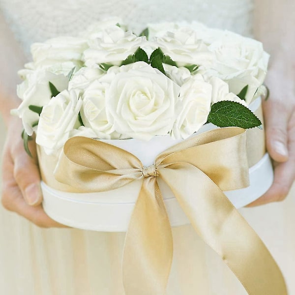 50 stk. Kunstige Blomster, Beige Roser Real Touch Skum Falske Bulk Med Stilk Kompatibel Med Bryllupsbuketter Diy D