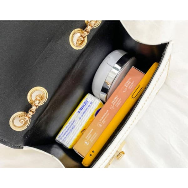 Tab PU Leather Shoulder Bag Chain Square Wallet, White