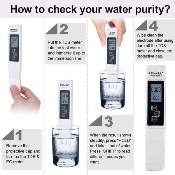 3-in-1 Tester: TDS, pH, and Pool Water Quality Testing; Conductivity Meter with LCD Screen; High Accuracy and Automatic Calibration Function
