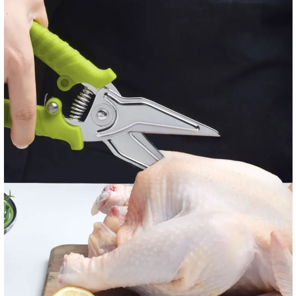 Heavy Duty fjærfesaks - Kjøkkensaks for å kutte kylling, fjærkre, vilt, kjøtt - Hakking av grønnsaker - Fjærbelastet