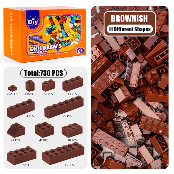 730 st Micro Brick DIY-kit – Kreativt fritt byggande löst pack *brun* brun brown