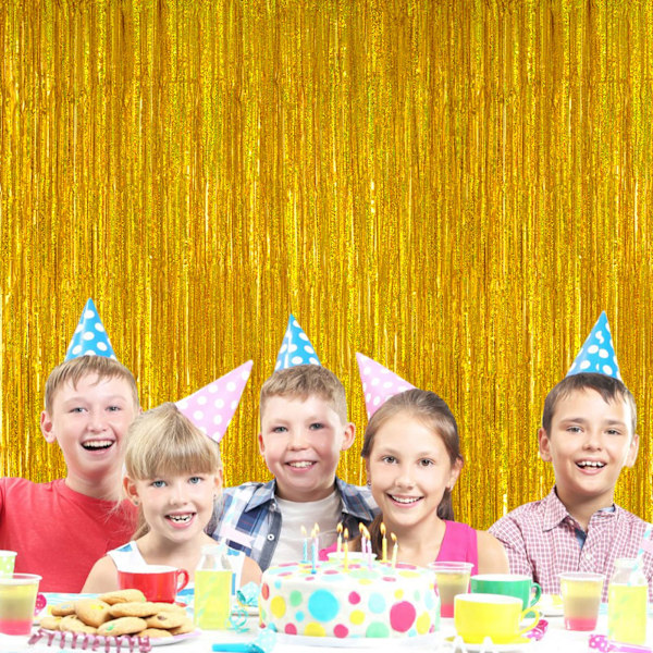 2 Pakkaa 3.2ft x 6.5ft Kultaista Metallifoliota Verhot, Suuri Laser Glitter Fringe Rain Curtain Valokuva Booth Tausta Tinsel Curtain