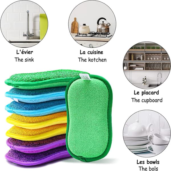 Double-sided cleaning sponges 5-pack scrubbing sponges for kitchen dish household cleaning