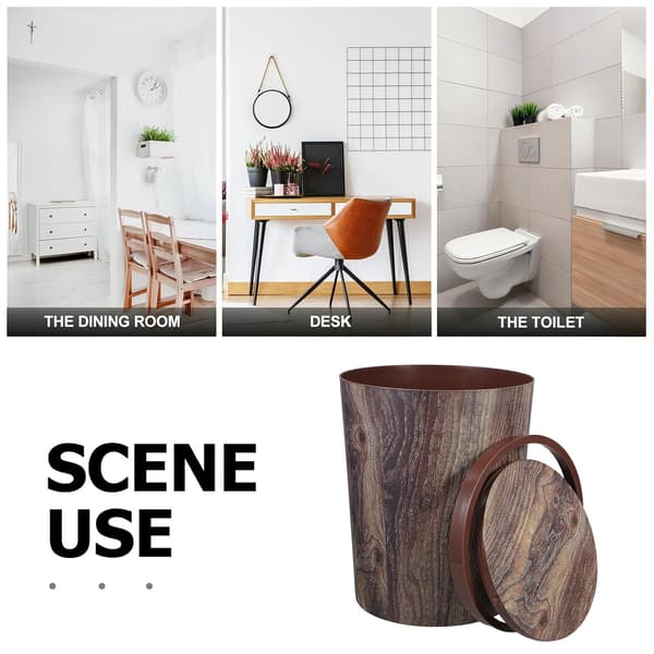 Retro Wood Grain Round Trash Can with Lid Large Capacity Pp Material Solid Easy to Clean Stylish Design