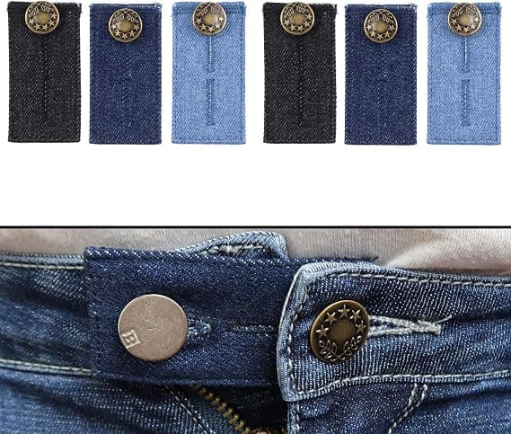 Bælteforlænger til jeans og bukser, sæt med 6, taljeudvider op til