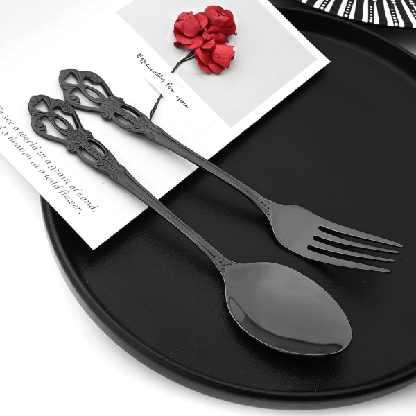 4-delt sort spejl servise i rustfrit stål luksus bestiksæt Service til inklusiv knive/gafler/skeer/teskeer, Tåler opvaskemaskine