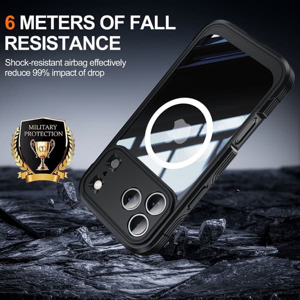 Three-proof 9H Glass Mobile Case compatible with iPhone 17 Air, Magnetic, Shockproof, Scratch-resistant, Waterproof Case with Camera Protection