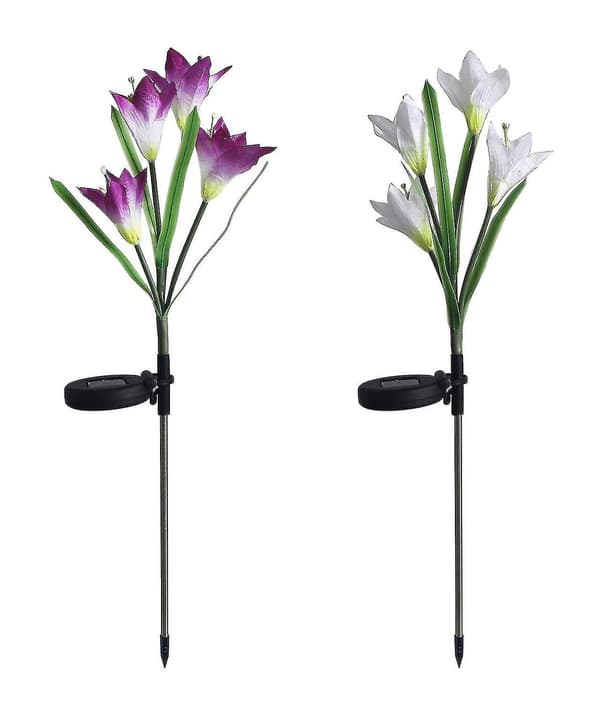 Solcellelamper til haven, 2-pak solcelledrevne blomsterlamper med 8 liljer, flerfarvede