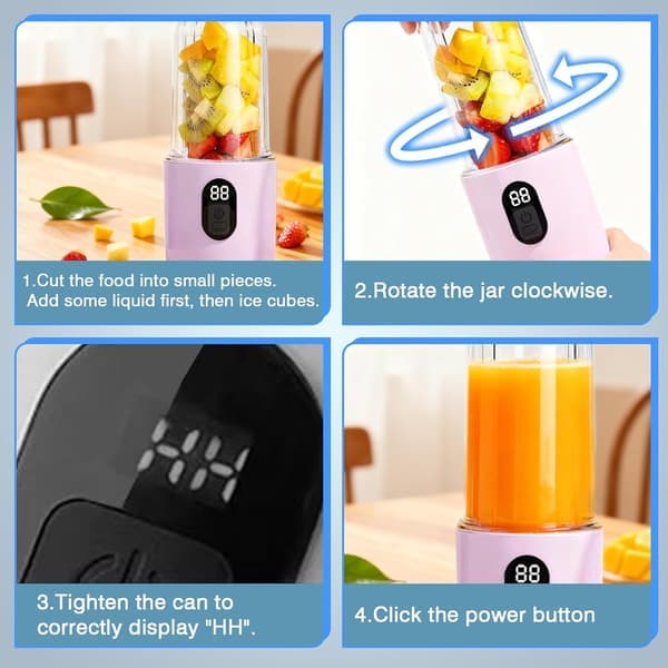 Portable Blender for Shakes and Smoothies, 500ml USB-C Rechargeable Mini Blender with 16 Blades, LED Power Indicator, Safety Lock [Ho]