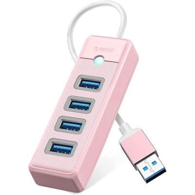 YYV 4-portars USB 3.0-hubb med 5V 3A strömförsörjning, kompatibel med Mac OS 10.x och senare, Linux, Android, rosa