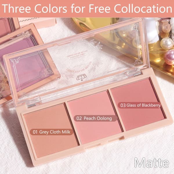Blush til kinder, 3 i 1 farve Mat Ansigtsblush Makeup Puder