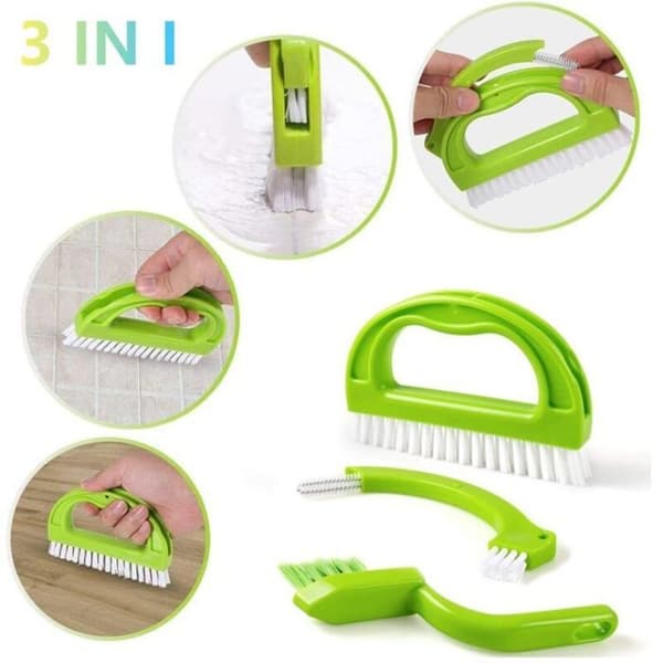 Tile Grout Cleaning Brush - PZCC - 3 in 1 - Robust Bristles - Ergonomic Handle - Triangular Shape