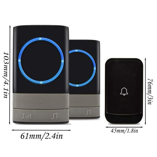 Wireless Doorbell Waterproof Wall with High Ringtone LED Flash, With 1 Transmitter and 2 Receivers