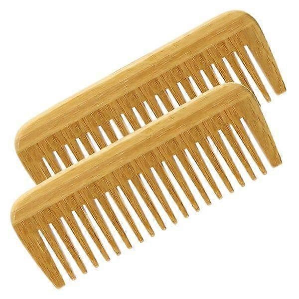 Natural Wood Bamboo Comb, Eco-Friendly Wide Tooth Comb (2 Pack)