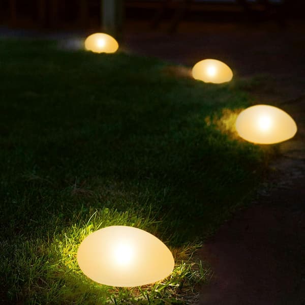 Sett med 4 solcellelamper utendørs, vanntette solcellesteiner, hagelamper dekorative med kalde hvite LED, varme hvite