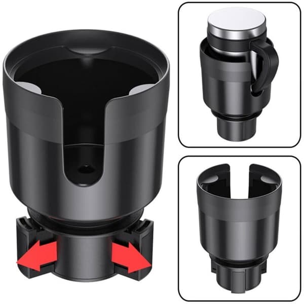 Expandable Car Cup Holder Adapter with Adjustable Base and Coaster for Most Car Cup Holders