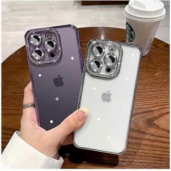 iPhone 13 Pro Max Skal, Glittrande Diamant Rhinestone Kameraobjektivskydd, Kristall Bling Klar Söt Plätering Telefonskal Stötsäker - Blå