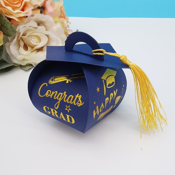 50 st Graduation Capsaskar Godisaskar Med Tofs Examenfest Favoriter Godisaskar Blå 9X5.5X5. Blue 9X5.5X5.5CM