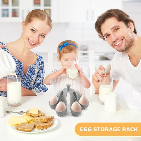 Egg Cooker - Holds 6 Eggs - Fast Boiling & Safe Handle - Refrigerator Storage Rack