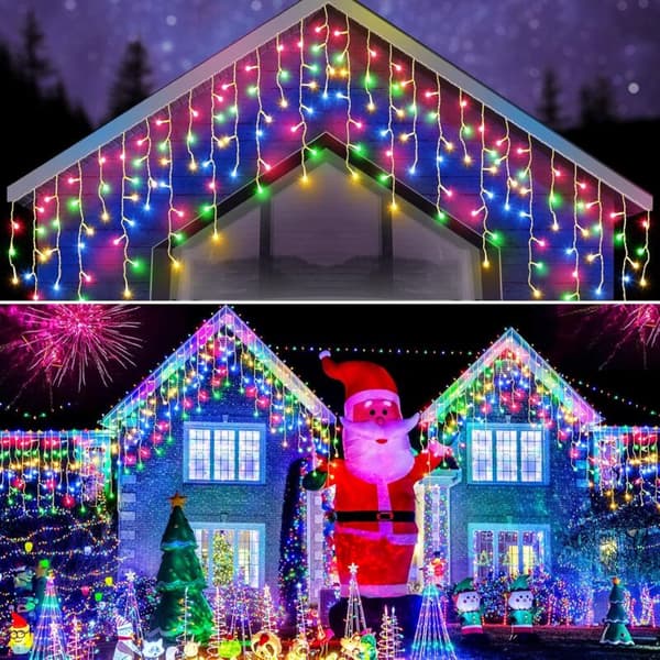 Gardinlys, 10,7M 360 LED Utendørs Julebelysning, 8 Moduser, IP44 Vanntett LED Julebelysning for Balkong