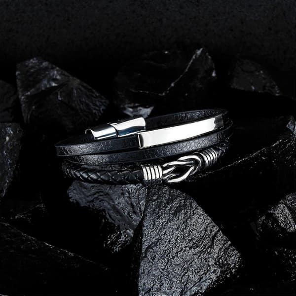 Flettet læderarmbånd til mænd sort