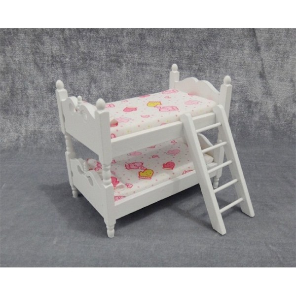 White Miniature Dollhouse Furniture 1:12 Scale - Wooden Dollhouse Bed Set - Doll House Furniture Toys Incl