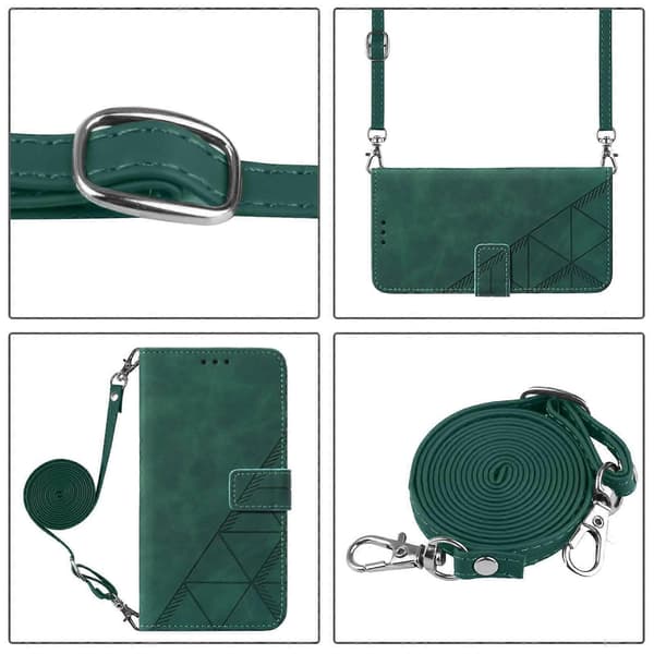 {hw} Crossbody 3D Embossed Flip Leather Phone Case Green