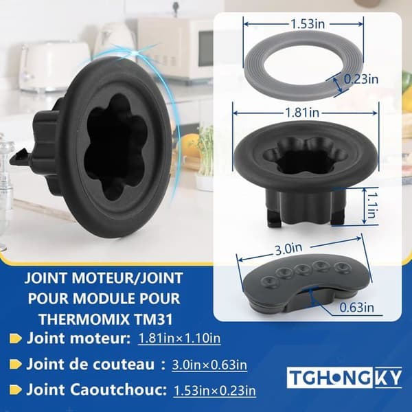 TM31 Motor Coupling Kit with Rubber Seals, Spare Parts Compatible with Mixag Food Processor