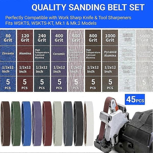 45 stk 1/2\" X 12\" slibebånd til knivsliber Work Sharp (WSKTS, WSKTS-KT, Mk.1 & Mk.2)