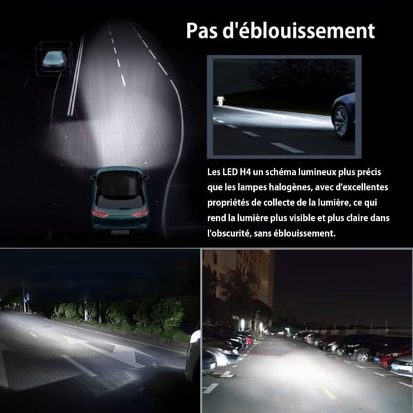 H4 LED. 6500K White for 12V-24V Car Hi/Lo Beam Headlight Conversion Kit. (2 pcs)