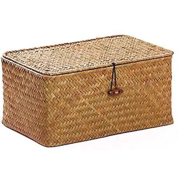 Basket-Woven Storage Basket Woven Rattan Storage with Lid Laundry Baskets
