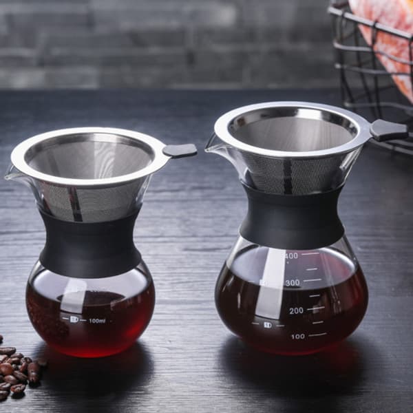 1 stk. kaffetragt dobbeltlags rustfrit stål filterfri håndbrygget kaffefilter håndmalet kaffefilter