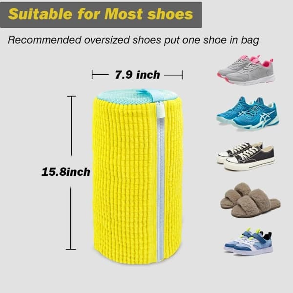 2-pack shoe wash bag with microfiber lining and zipper, reusable sneaker laundry bag for washing machine and dryer, white White White
