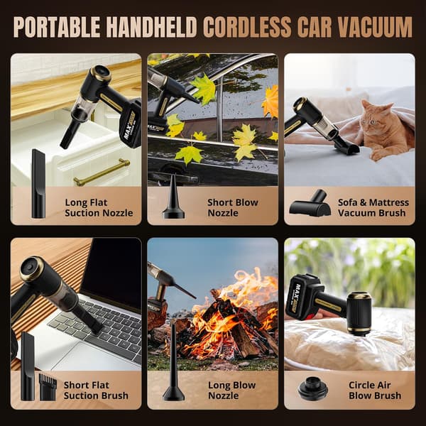 Car Vacuum Cleaner 4-in-1 Cordless Handheld Vacuum Cleaner with 28000 Pa Powerful Suction and Blower Function Mini Portable Cordless Rechargeable