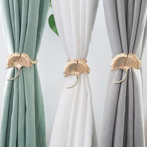 38cm 2-pack Stretchable Metal Curtain Tiebacks Holder Spring Rope Creative Curtain Buckles for Home Decor (Gold Foil)