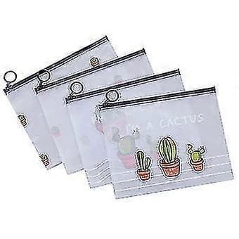 Large Transparent PVC Bag with Zipper for Stationery Storage - Cute Cactus Design
