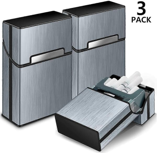 Cigarettfodral 3-pack Metall Cigarettfodral för 20 cigaretter, grå