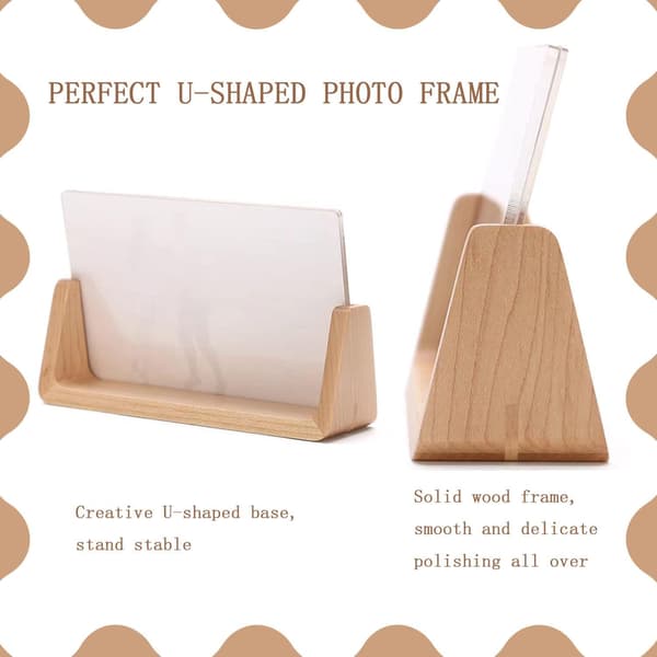 Rustic Photo Frame, Solid Wood Base Frame, Freestanding Frame with Clear Acrylic Panel for Table Decoration and Desk Display (U-shaped)