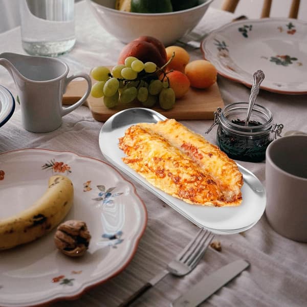 Fruktfat i rustfritt stål, 1 ovalt, sølv, unikt, stilrent serveringsfat