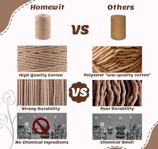 3 mm, 200 m, Natural Cotton Yarn, Macrame for DIY Crafts, Macrame Yarn, Light Brown