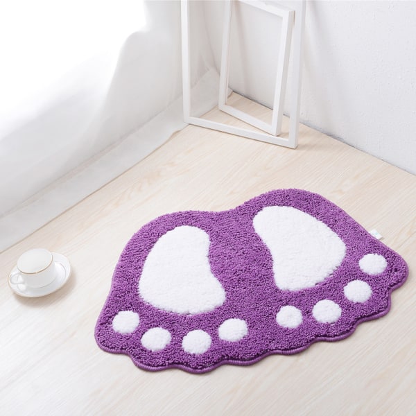Liukumaton ja imukykyinen kylpyhuoneen matto, suuret jalat -kuvio, polyesteri, violetti, 40 x 60 cm