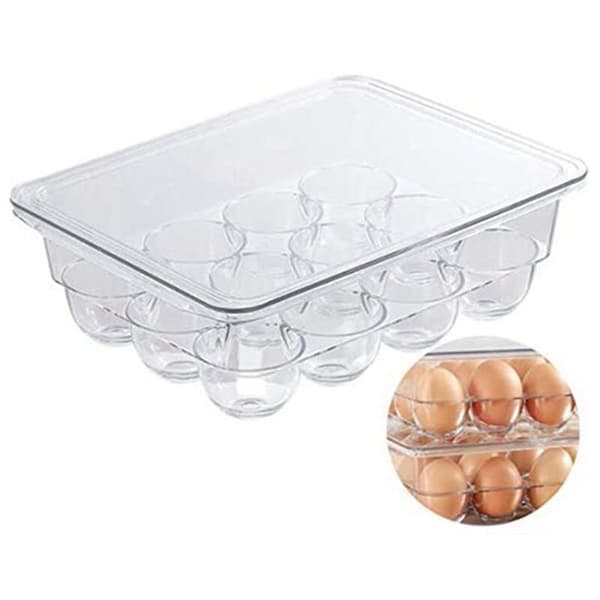 Transparent 12 Gallon Refrigerator Egg Box with Lid Kitchen Fresh Separate Storage Preservative Food Egg Tray
