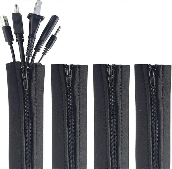4-pack dragkedjeförsedda kabelskydd, sladdorganiserare, kabelskydd